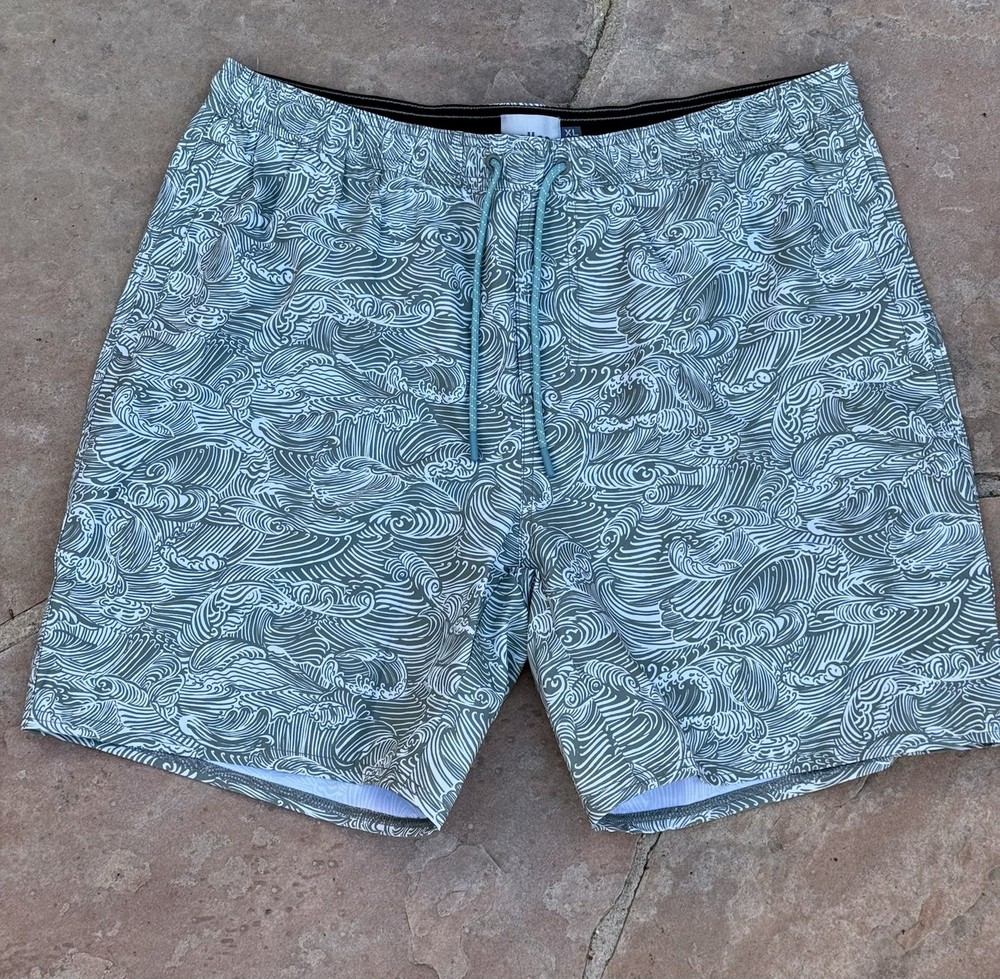 Wellen Performance Lined Swim Trunks Mens Large Drawstring Pocket Wave Print