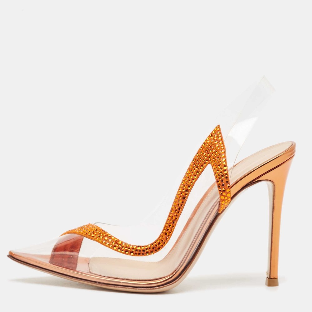 Gianvito Rossi Hortensia embellished pumps in transparent PVC and orange suede