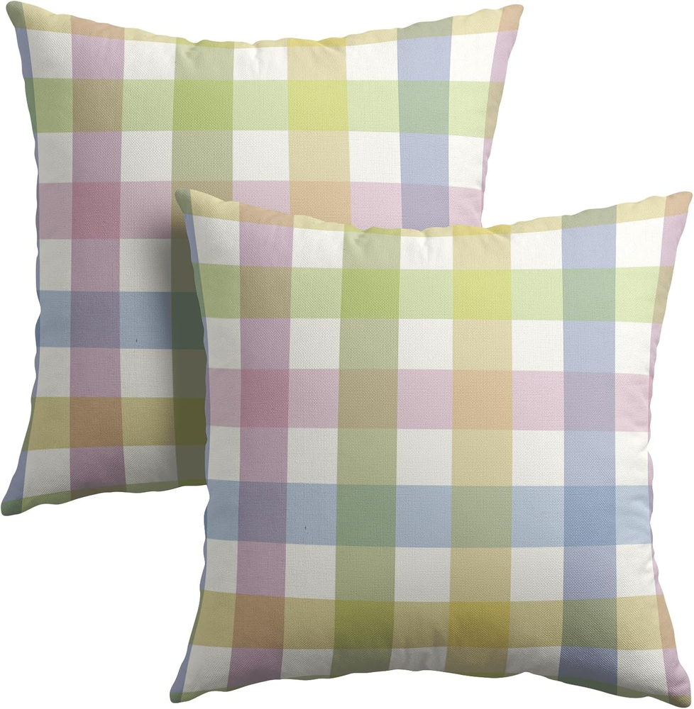 Colorful 18x18 Plaid Easter Pillow Covers Set of 2 for Spring Holiday Decor