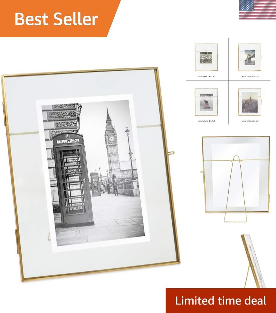 8x10 Antique Gold Vintage Brass and Glass Floating Picture Frame