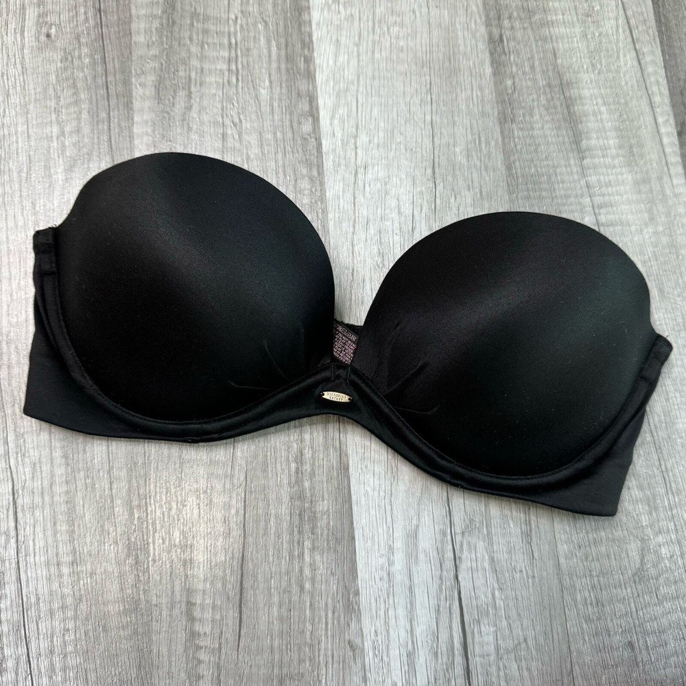 Victoria's Secret Black Strapless Underwire Push Up Bra Size 34C