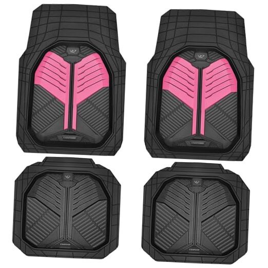Heavy Duty Rubber Car Mats, Deep Dish Car Floor Mats All Black and Pink