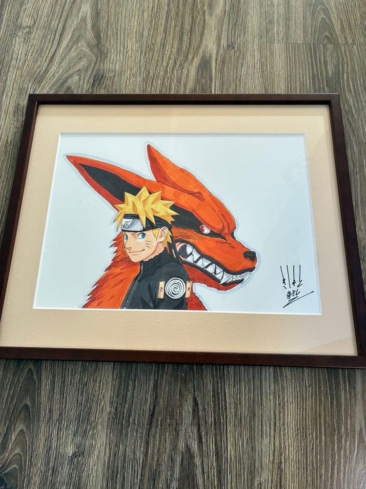 Naruto Exhibition 2015 Art Print Naruto & Kurama Framed Official Limited Japan