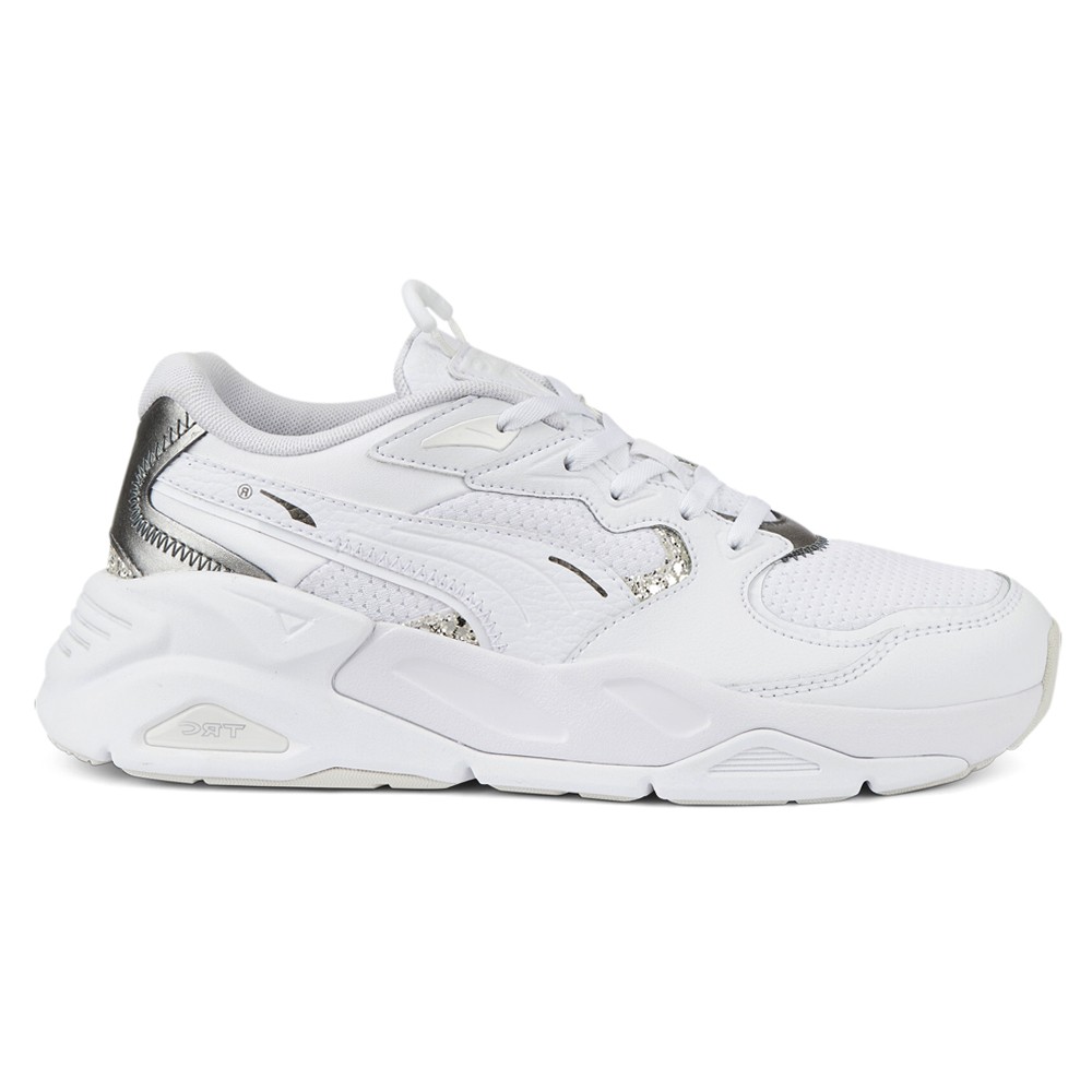 PUMA Trc Mira Sq Metallic Glitter Lace Up  Womens White Sneakers Casual Shoes 38