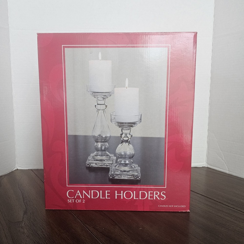 ULTA Beauty 8 and 11 Inch Clear Glass Candle Holders Set of 2 New in Box