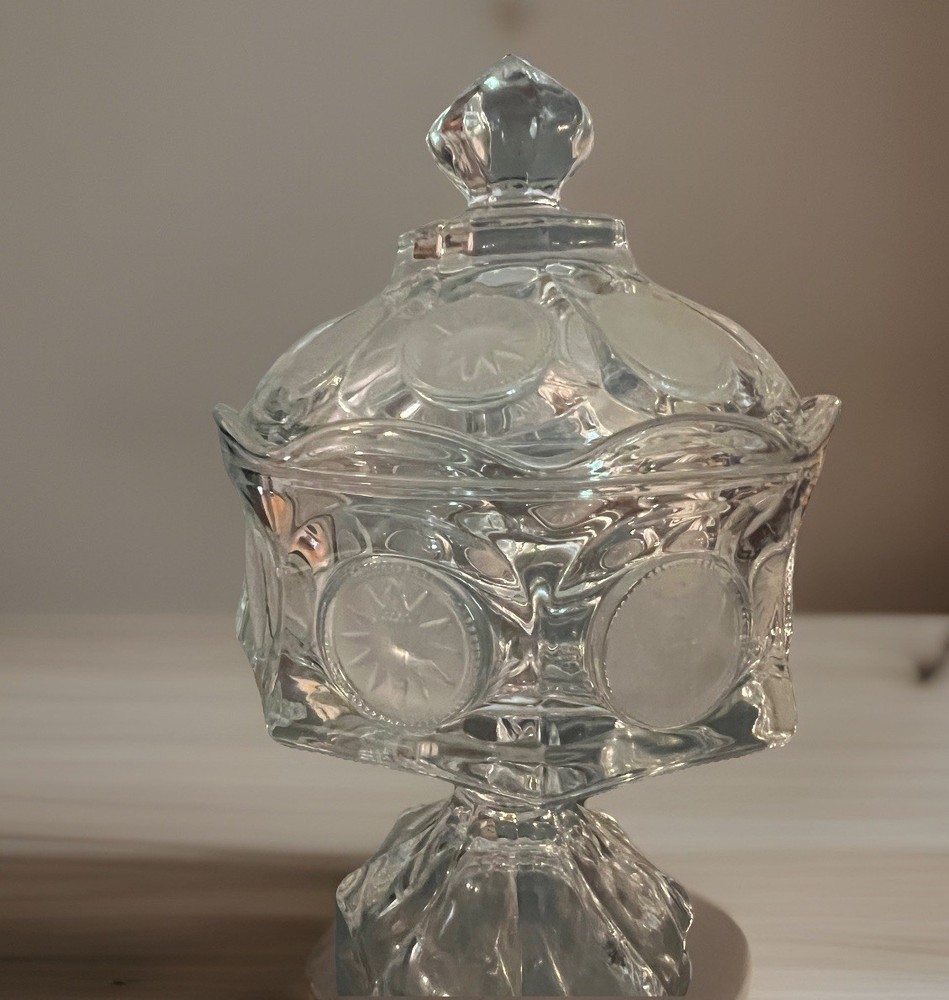 Vintage Fostoria Coin Glass Clear Wedding Bowl Candy Dish with Lid
