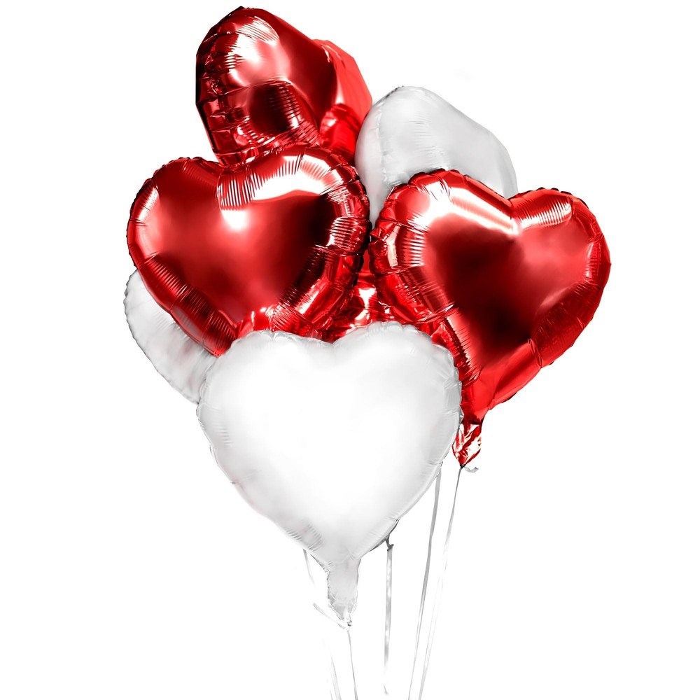 Red and White Heart Foil Mylar Balloons for Valentine's Day Wedding Engagement Party Decor