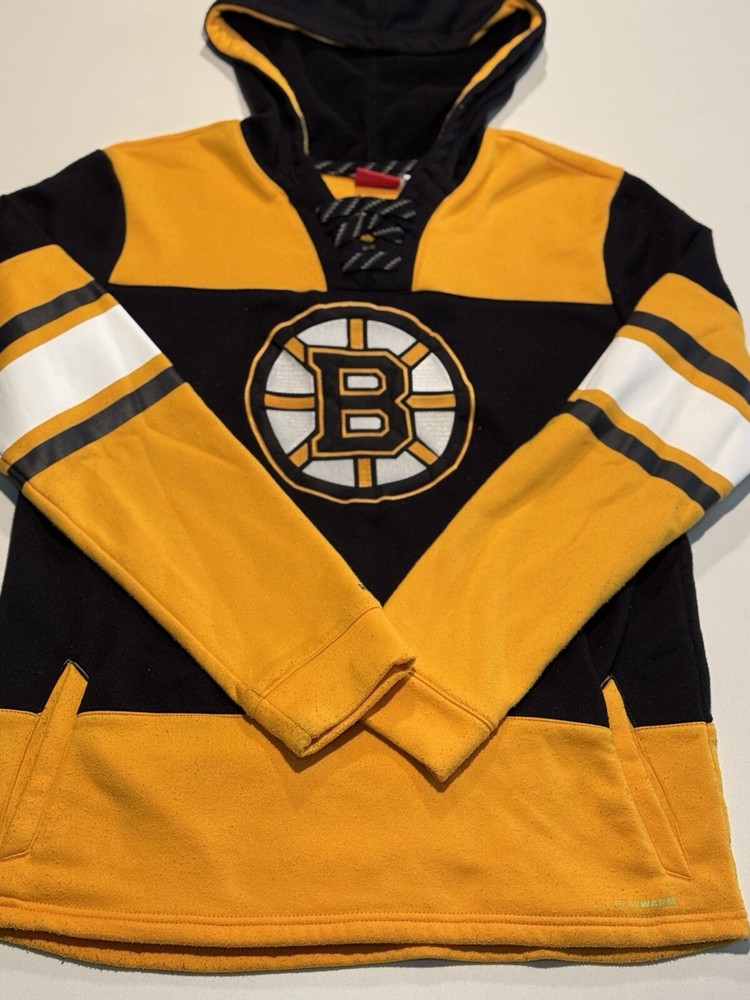 Boston Bruins Lace Up Yellow Hockey Hoodie - Reebok Face Off Collection Size XL