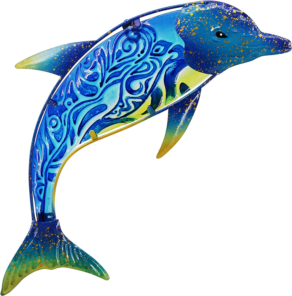 Dolphin Wall Decor Outdoor Metal Sea Hanging Art Glass Sculptures Home Ocean The