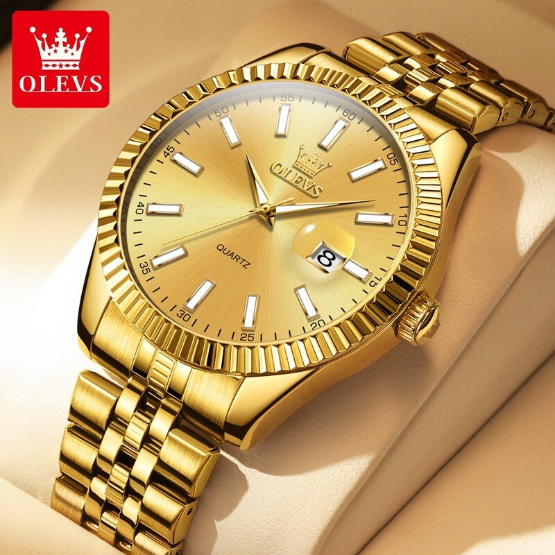 OLEVS， Quartz Watch, Luminous, Men's, Gold Watch, Hot Sale, Waterproof,