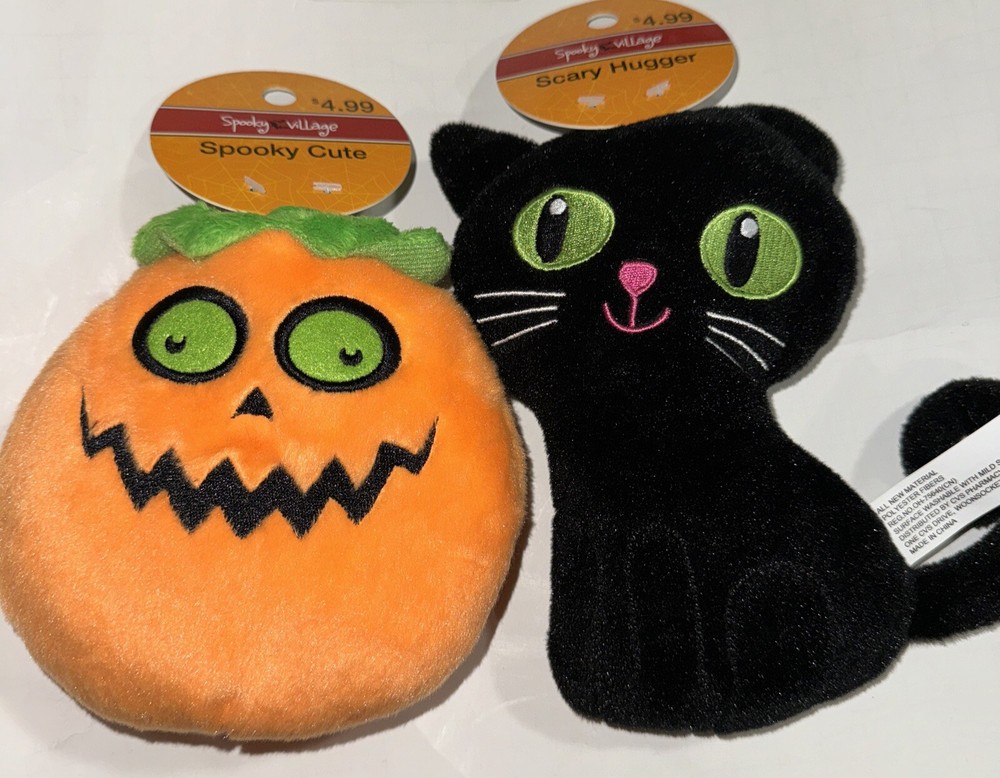Halloween Black Cat Pumpkin Squeaky Plush Dog Toy for Fetch Play