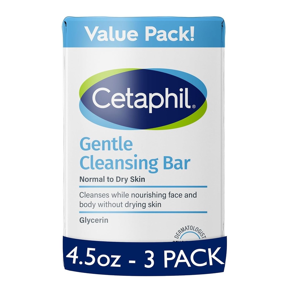CETAPHIL Gentle Cleansing Bar 4.5 oz - Pack of 3 for Sensitive Skin
