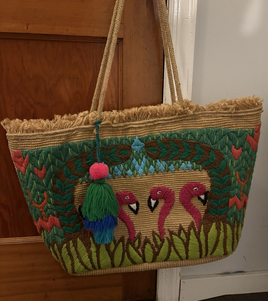 America and Beyond Large Beach Tote Bag Flamingo