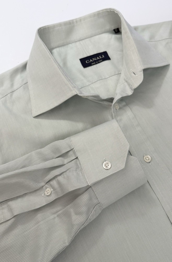 $295 CANALI Made In Italy Dress Shirt Men’s 17-43 Button Up Cotton Textured EUC