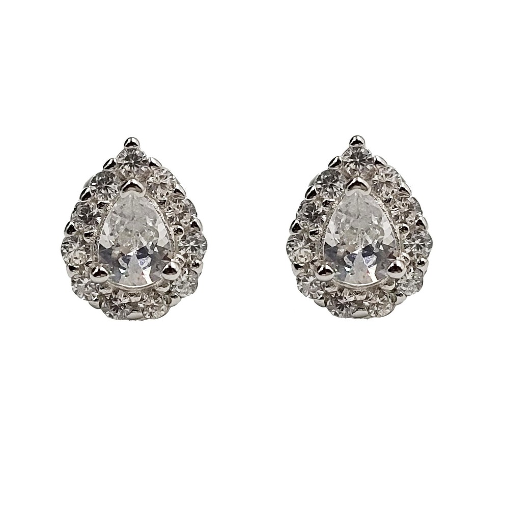 925 Sterling Silver Sparkle Pear Shape Studs Wedding Bridal Studs CZ Gift Studs