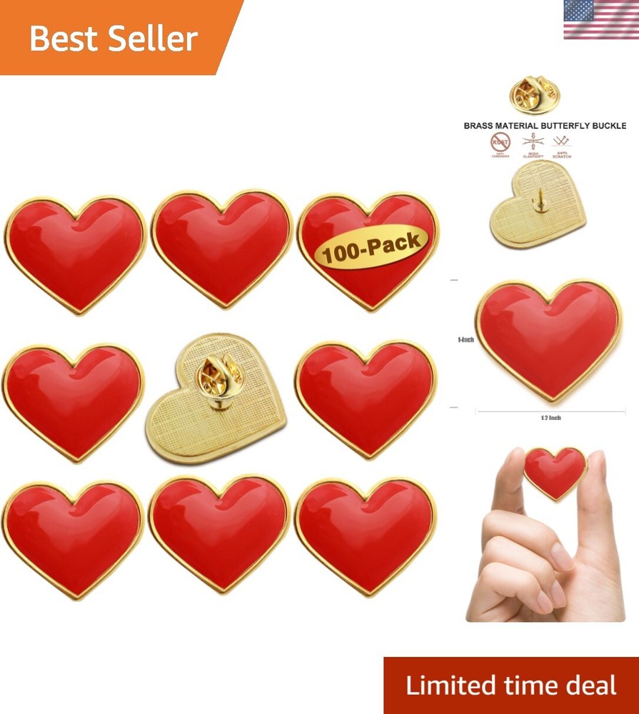 12/25/50/100Pcs Multicolor Heart Love Lapel Pins Bulk - Metal Heart Health Br...