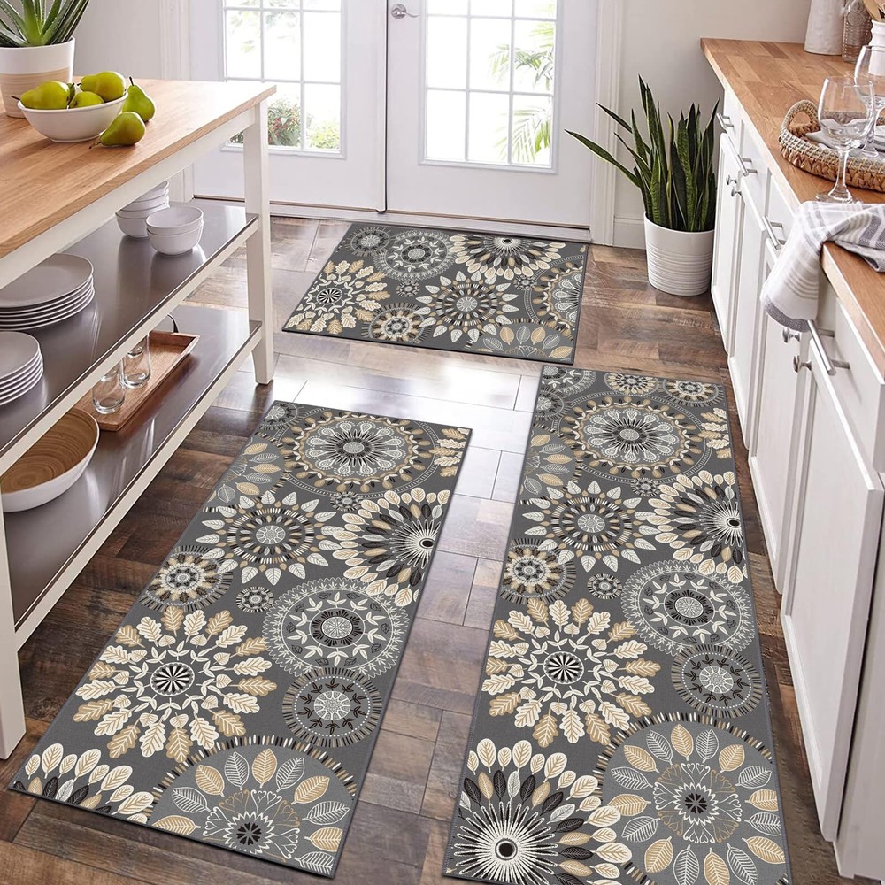 Boho 3-Piece Non-Slip Farmhouse Kitchen Rug Set with Runner