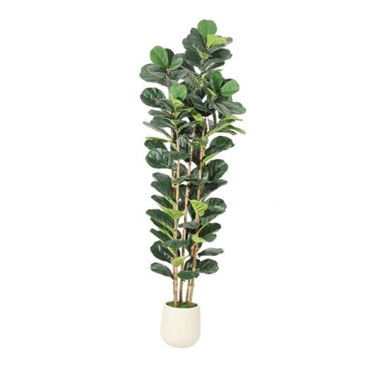 7FT Artificial Fiddle Leaf Fig Tree in White Pot - Lifelike Faux Rubber Plant