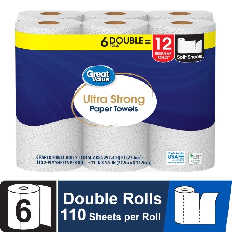 Great Value Ultra Strong 6 Double Roll Paper Towels