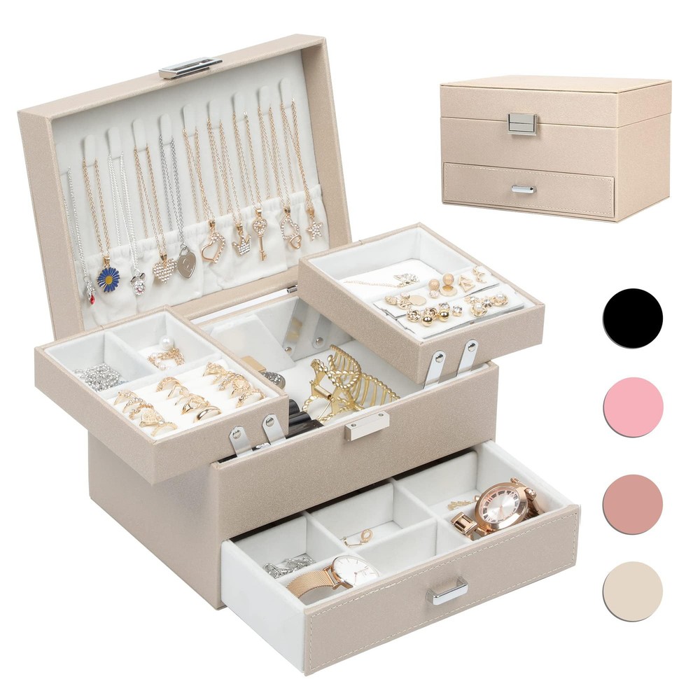 Jewelry Box Organizer, Jewelry Boxes for Women Girls, 3 Layers Jewelry Gift B...