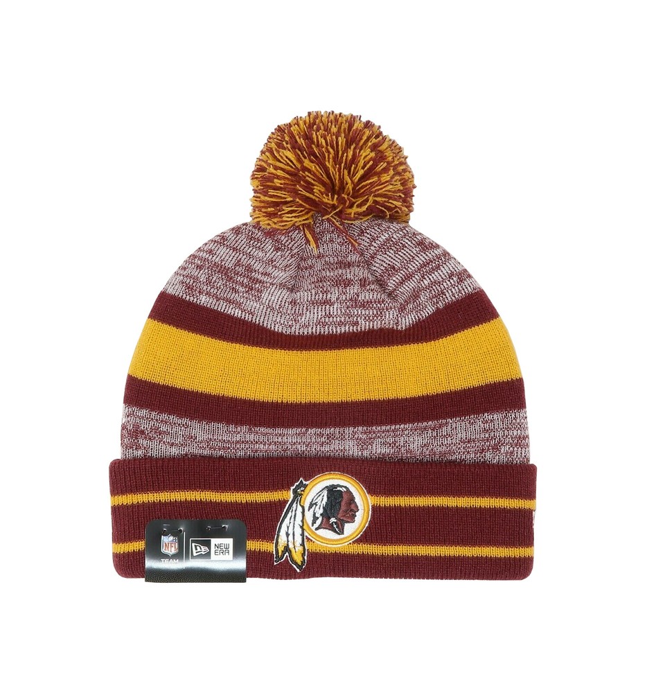 New Era Men Women Beanie Washington Redskins Burgundy Gold Striped Pom Knit Hat
