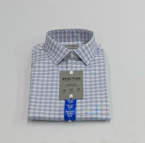 Kenneth Cole Men's Quick Dry Performance Dress Shirt, Blue, L (16-16.5,34/35)