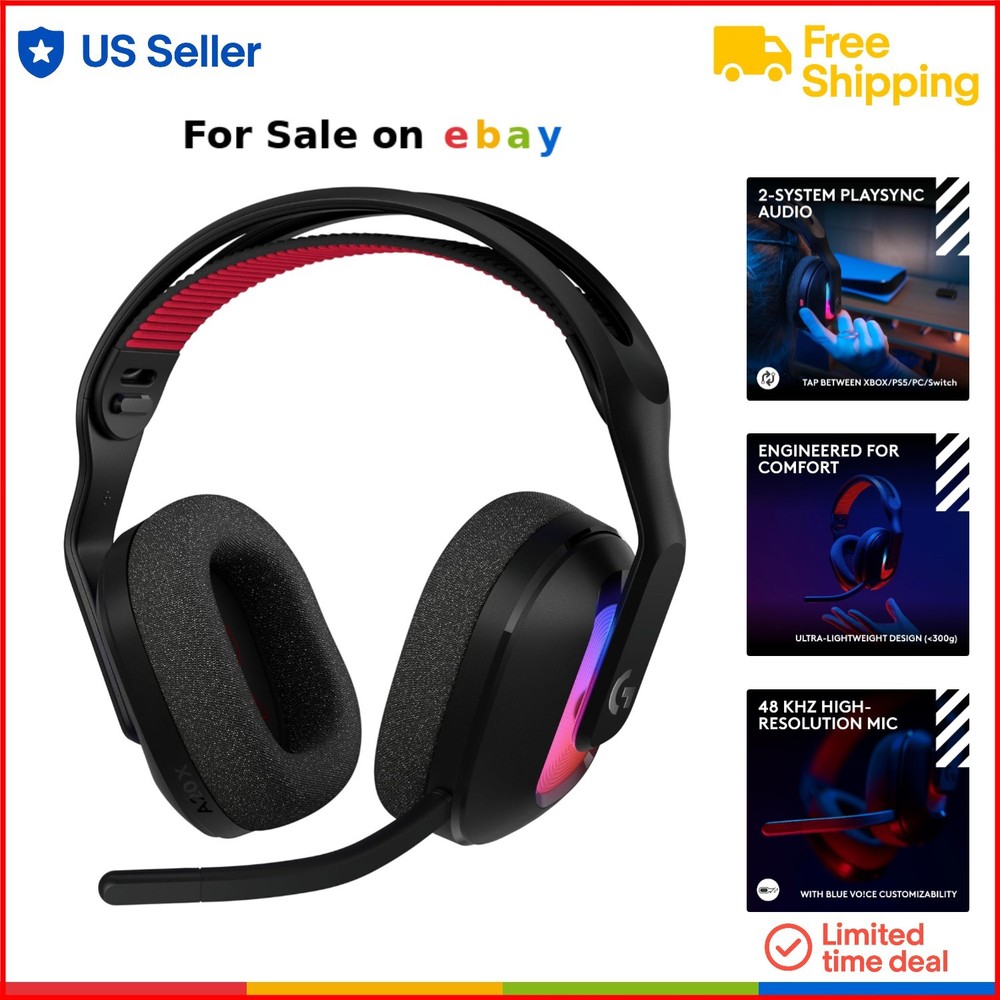 Wireless Gaming Headset Black Lightweight LightSync RGB Bluetooth Microphone