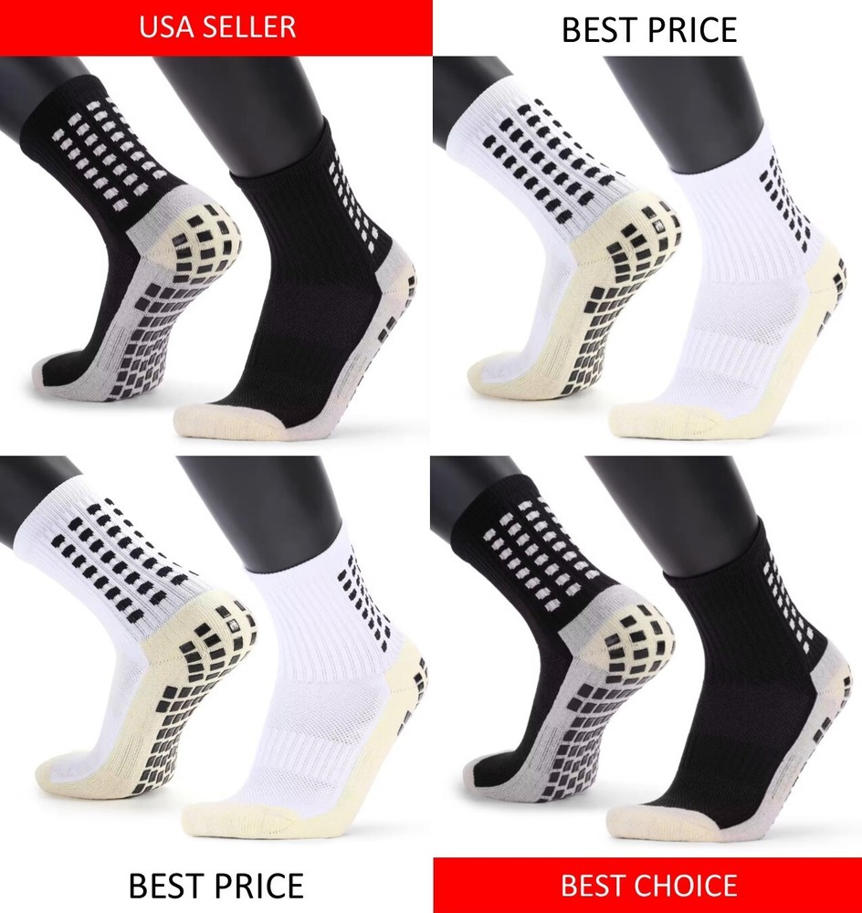 4 Pair Sport Socks Anti Slip W/ Grip Soccer Men Football Basketball Sock Premium