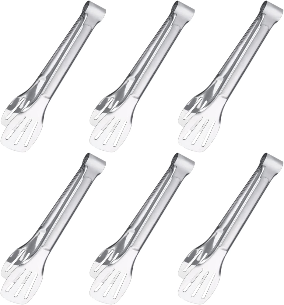 6PCS Serving Tongs, 7Inch Buffet Tongs, Stainless Steel Food Tong Small Serving