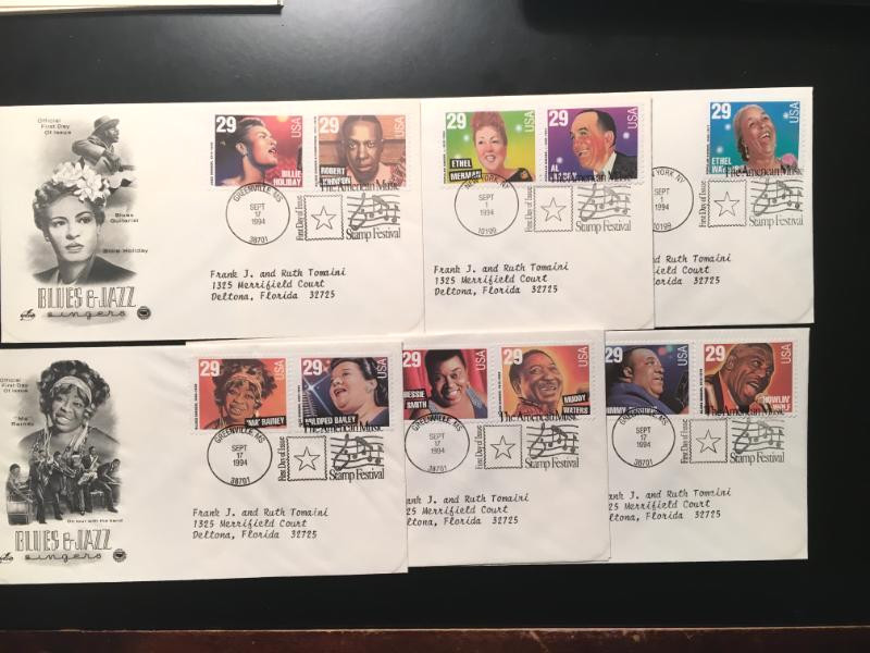 Rythum & Blues 29c Stamps FDC Cachet, 6 US FDC LOT, FINE