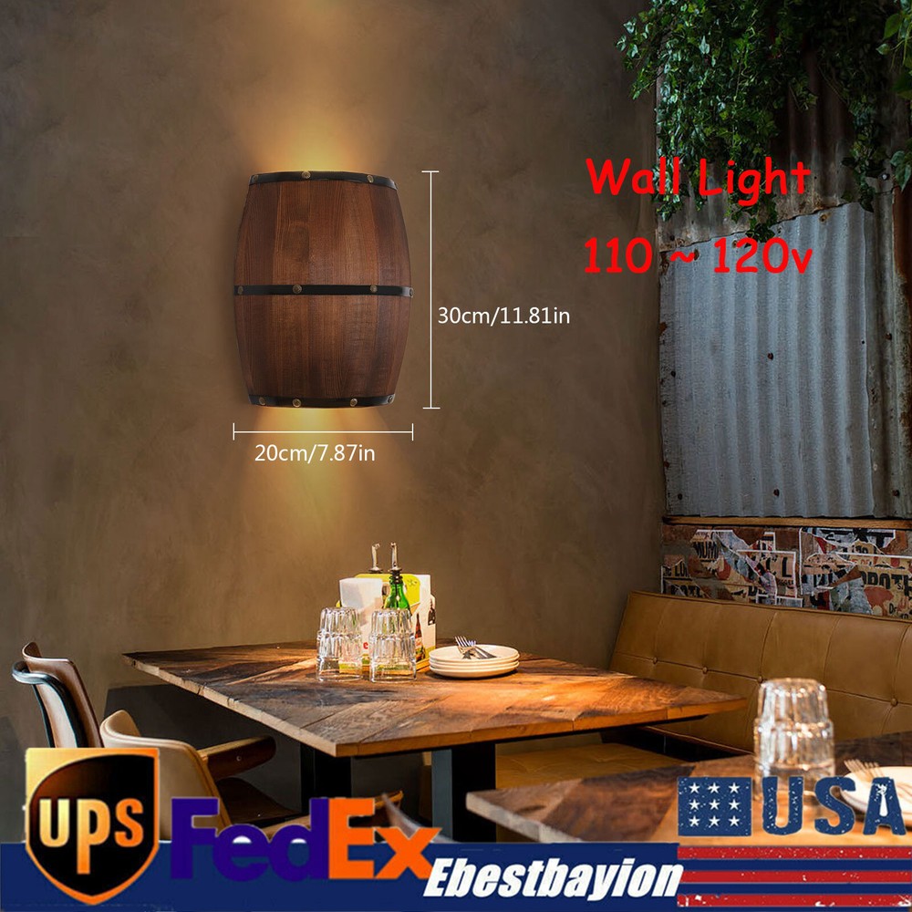 Rustic Wooden Wine Barrel Wall Sconce with LED Up Down Lighting