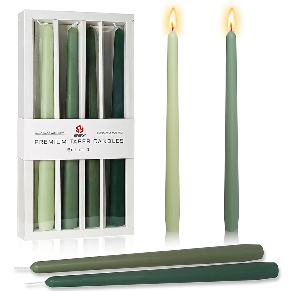 Gradient Green Spiral Taper Candles 10 Inch Unscented 4 Pack
