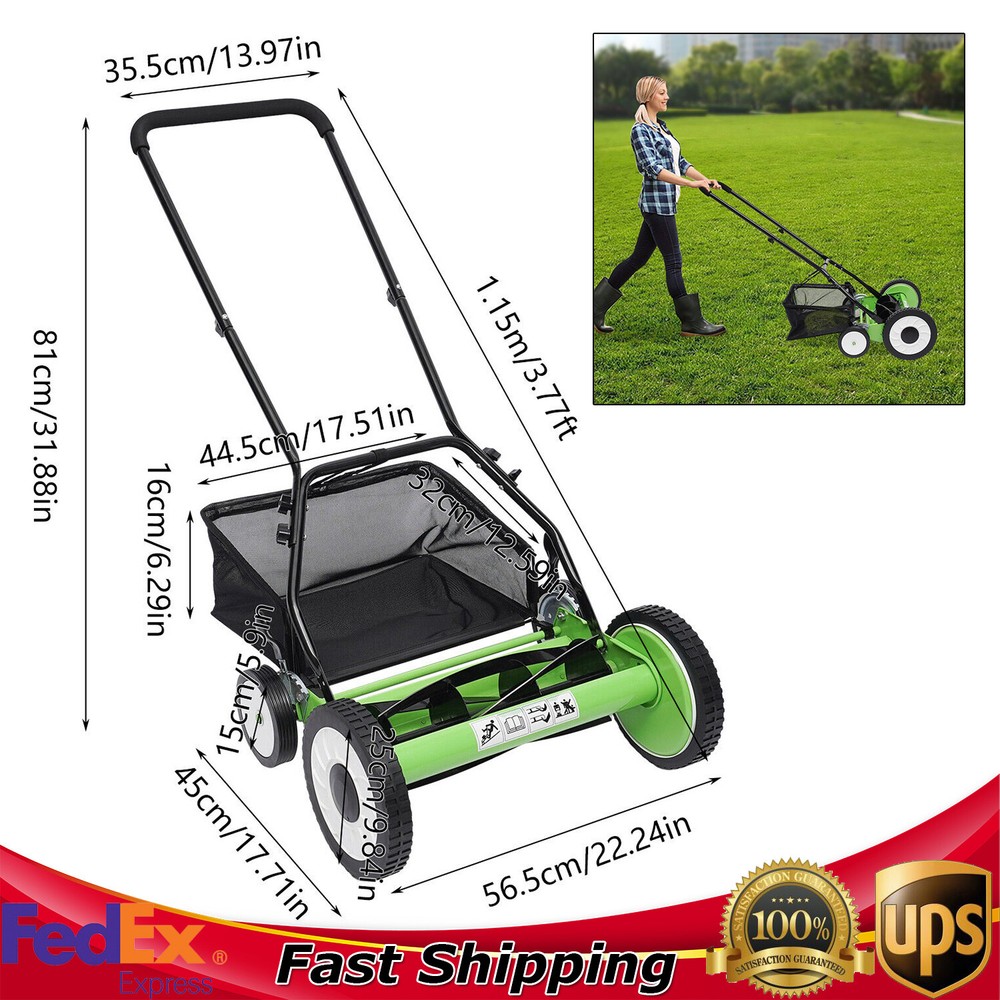 NEW?! Manual Hand Push Grass Cutter Lawn Mower Lawnmower 16in Cutting Width