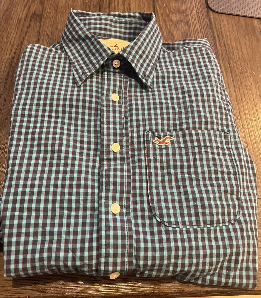 Mens Hollister Long Sleeve Plaid Button Front Shirt Size Large LG L - EUC