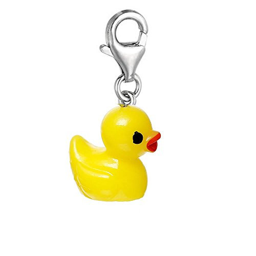 Resin Yellow Duck Clip On Charm Pendant For European Jewelry w/ Lobster Clasp