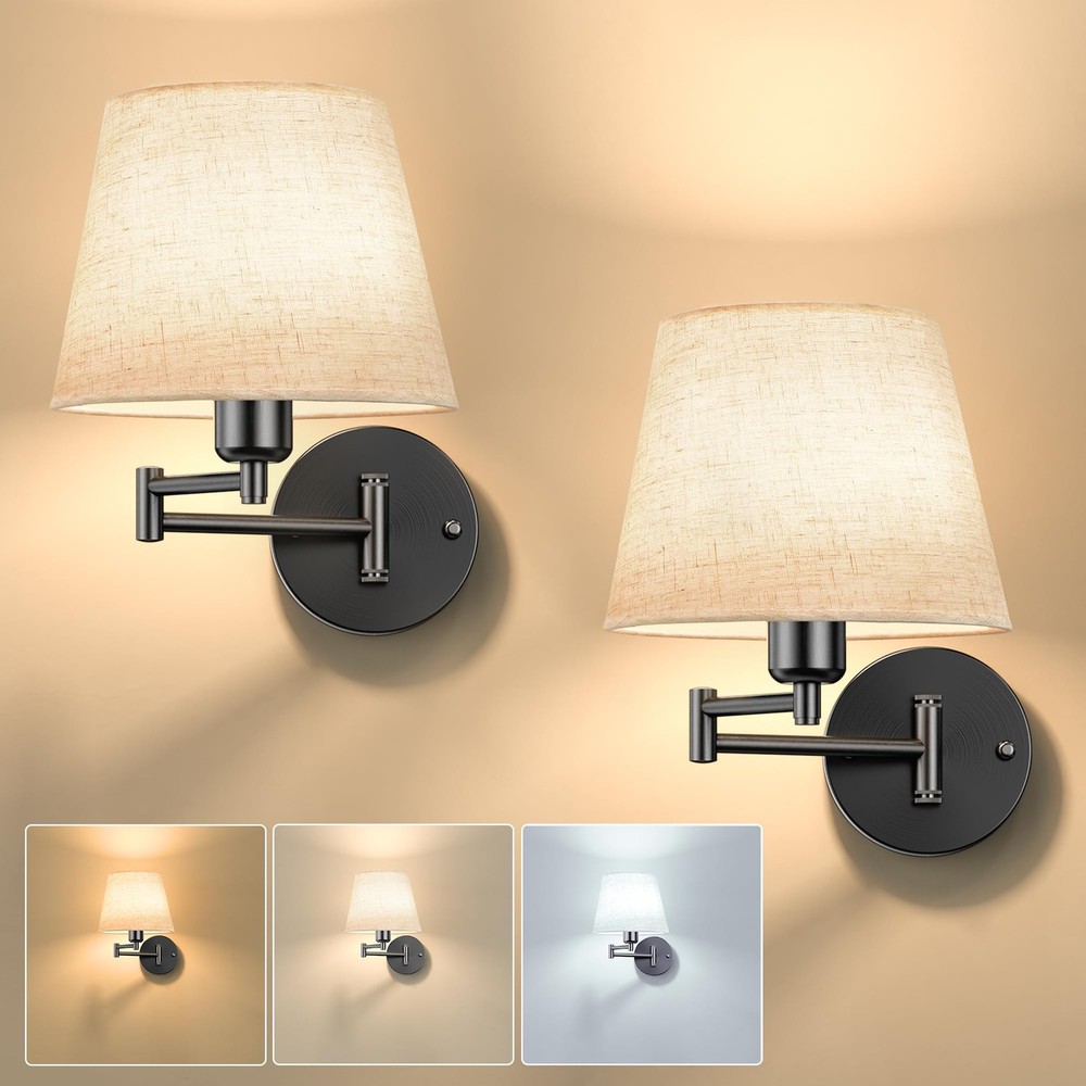 Battery Operated Wall Sconces Set of Two, Wireless Swing Arm Wall Lights with