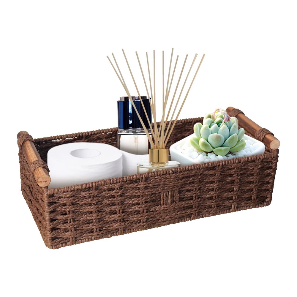 Round Paper Rope Storage Basket Wicker for Organizing with Handle, Decorative...