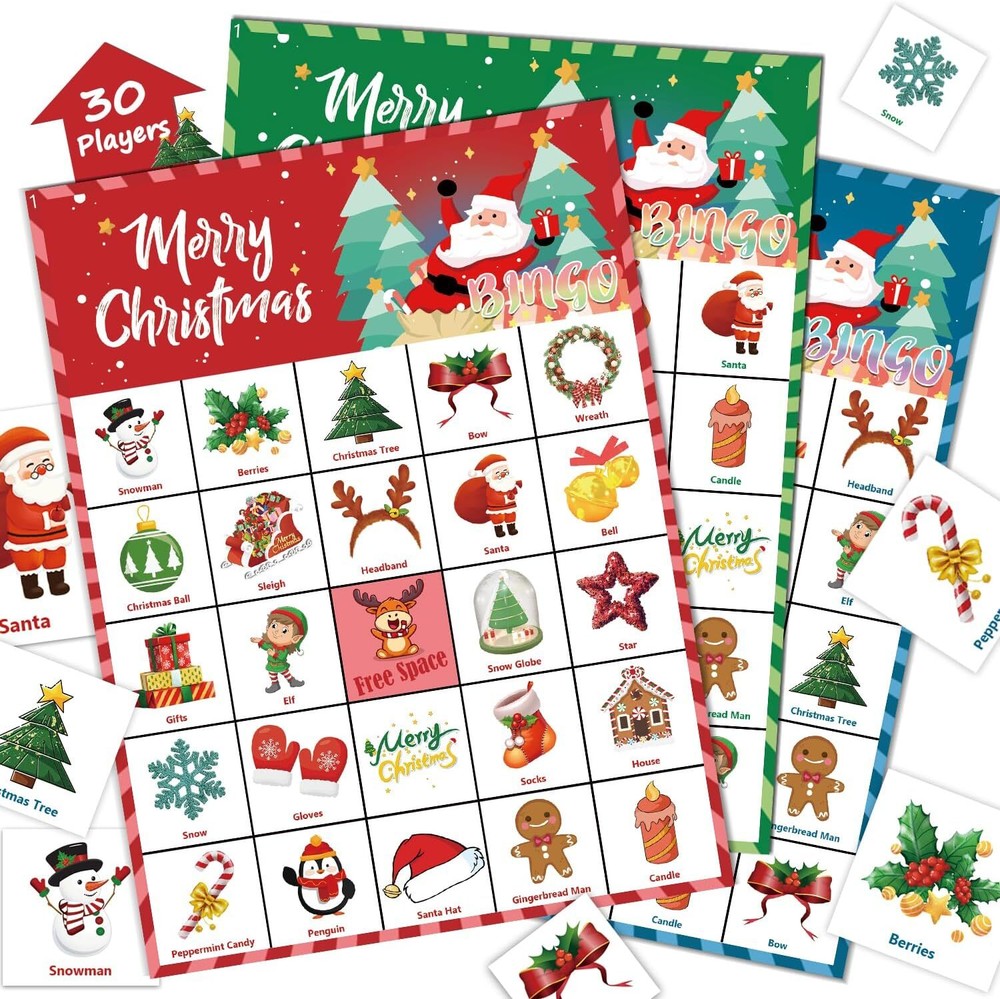 VESPRO 46PCS Christmas Bingo Game Cards for 30 Players Party Games...