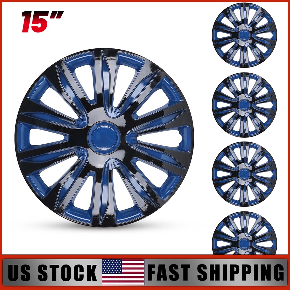 15 Inch Black Blue 4-Piece Wheel Rim Cover Hubcaps for R15 Tires & Steel Rims
