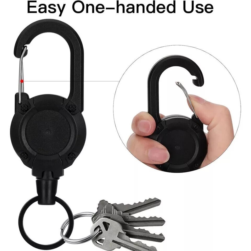 Heavy Duty Retractable Keychain with Carabiner and Durable Cord for Outdoor Use