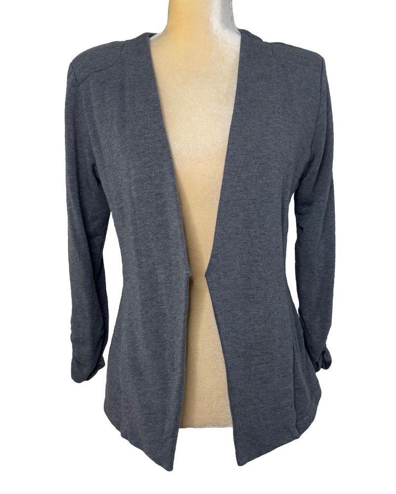 Tart Collections Modal Knit Open Front Blazer Size M Gray Ruched Sleeve Pockets