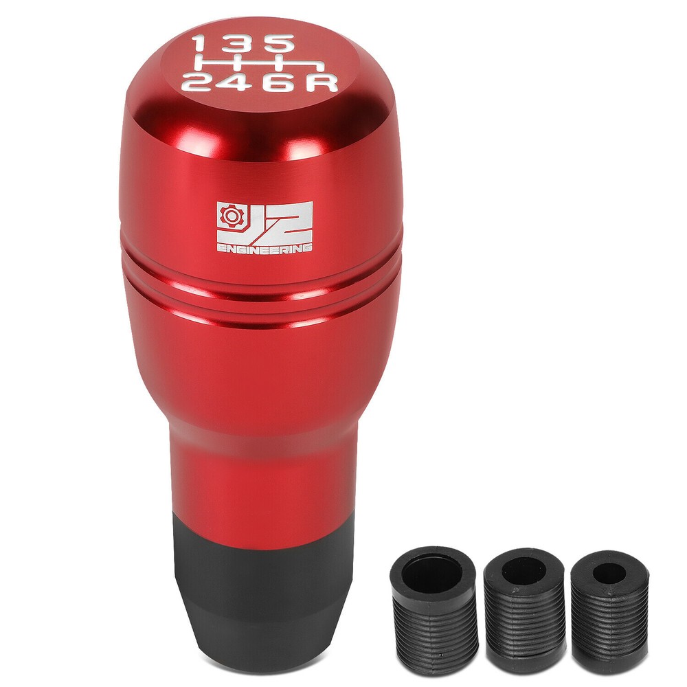 J2 Universal Aluminum Barrel Type Cylindrical Shift Knob Red w/Thread Adapters