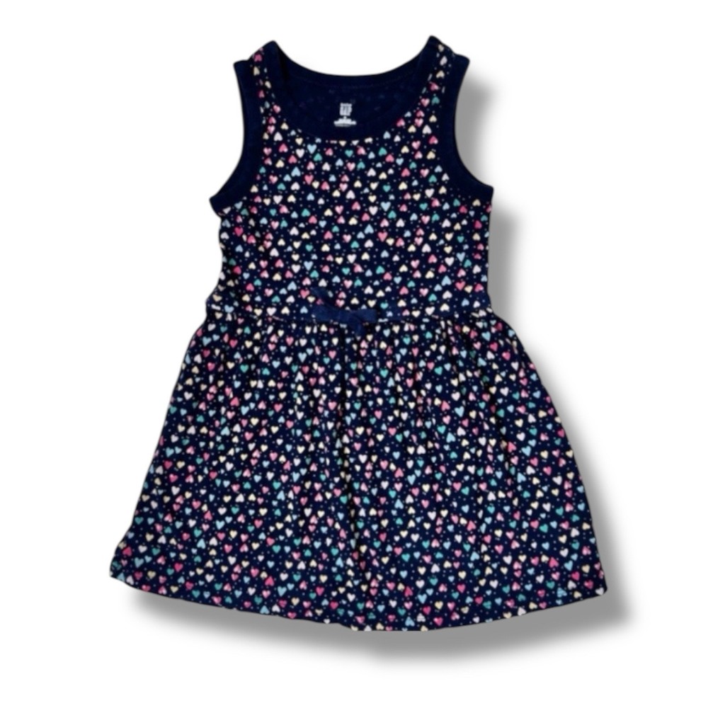 Baby Girls Navy Cotton Tank Dress with Rainbow Heart Print Size 3