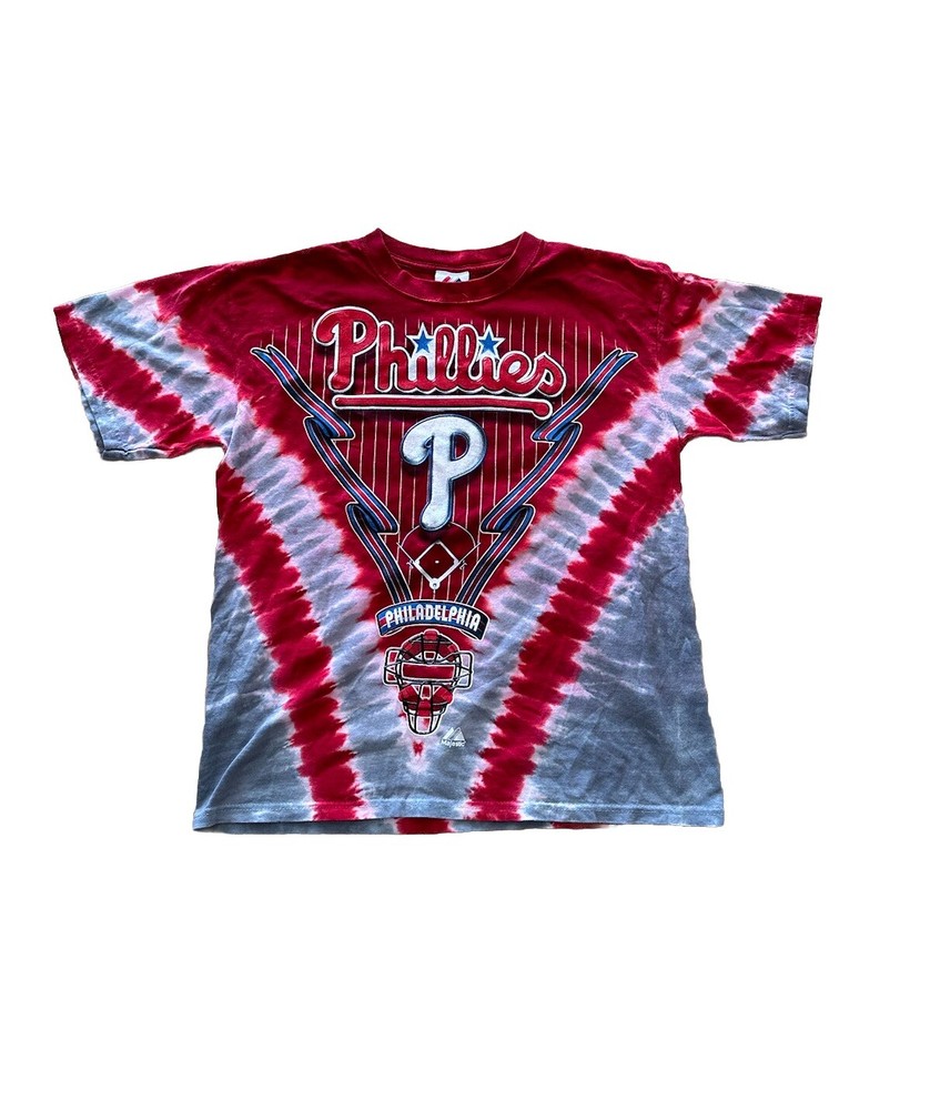 Vintage Majestic MLB Baseball Philadelphia Phillies Tie Dye T Shirt Size Medium