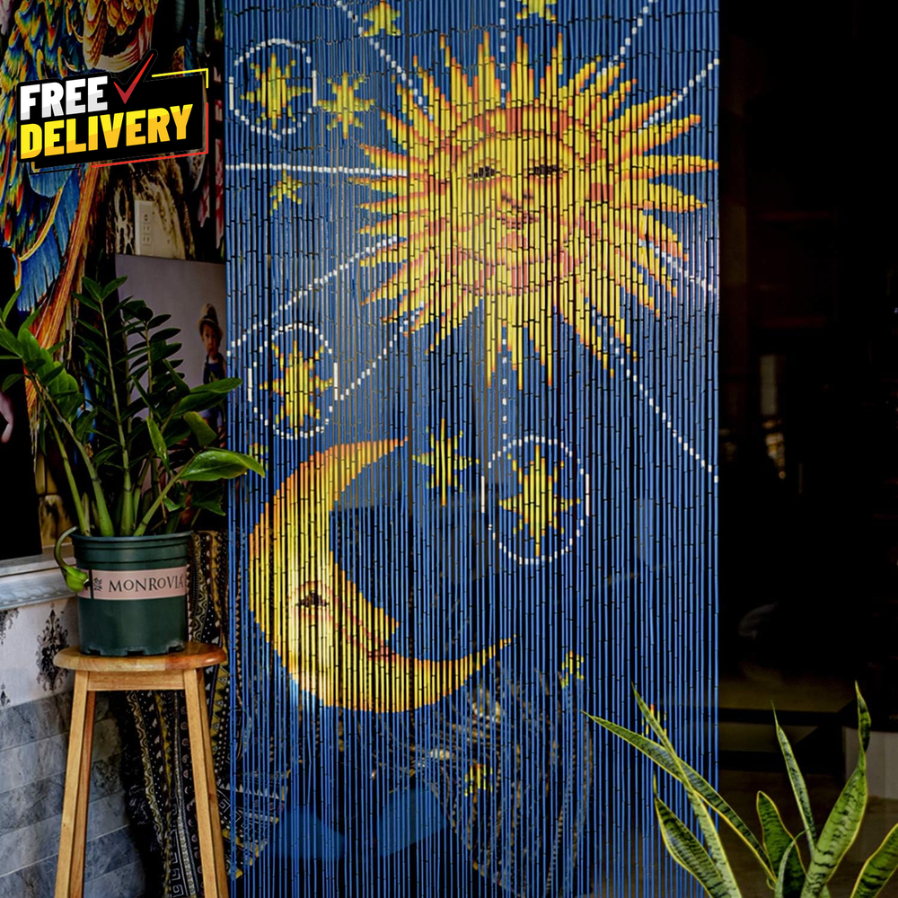 Sun and Moon Bamboo Bead Curtain Doorway Hanging Beads Bamboo Door Beads......