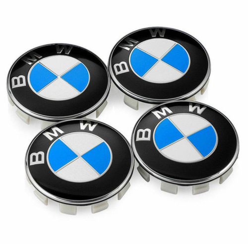 4pc 68mm Wheel Center Caps Blue White 2.68