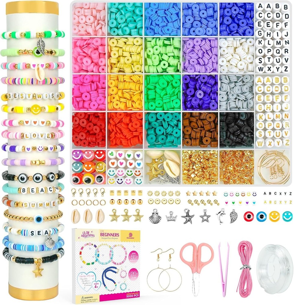 Beginner-Friendly Dowsabel 5000pcs Multicolor Clay Beads Bracelet Making Kit
