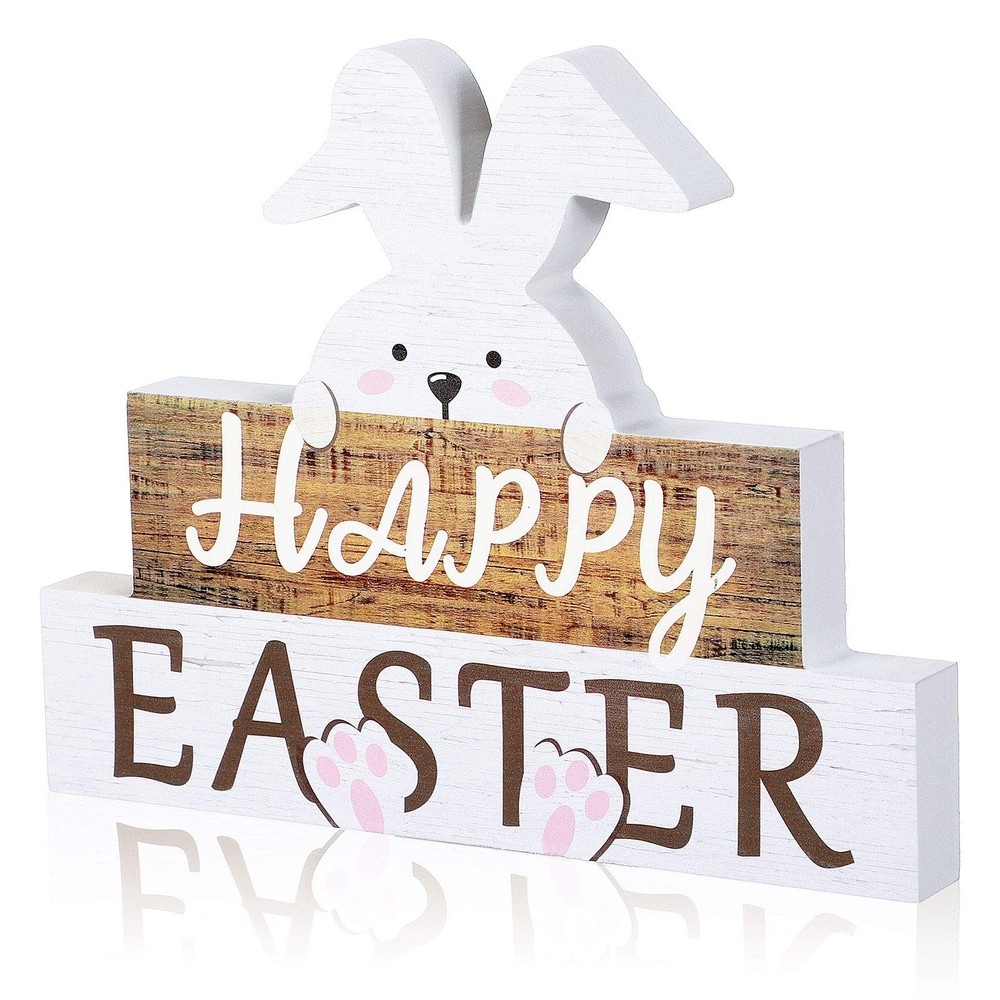 Easter Decorations for Table, Wooden Happy Easter Bunny Decor Sign for Home, ...