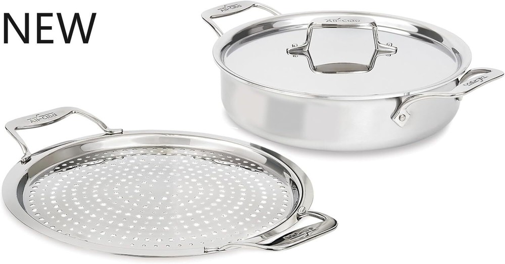 All-Clad D5 5-Ply Brushed Stainless Steel Sauteuse Pan with Lid and Strainer