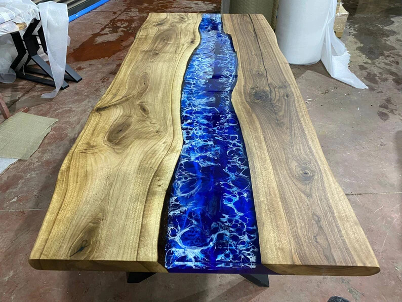 Blue Epoxy Resin River Meeting Table Top, Office Conference Cyber Monday Sale-image